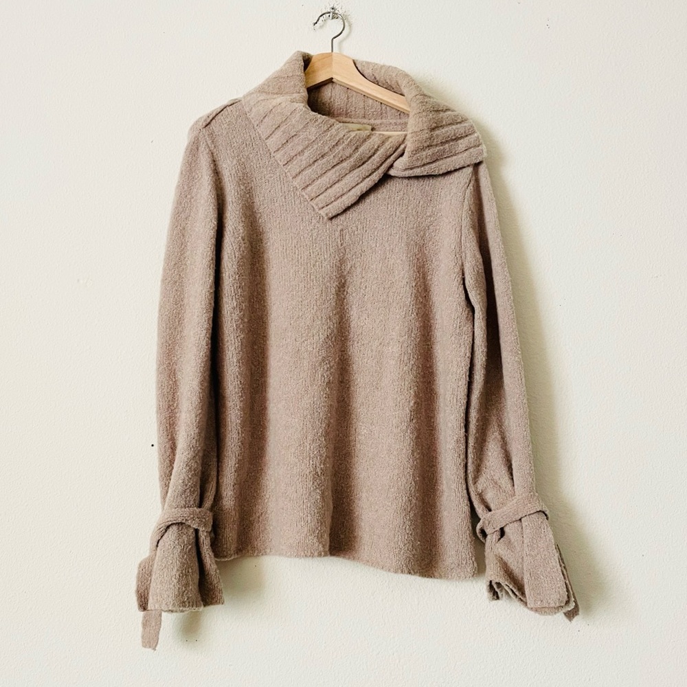 Brochu Walker LARGE Agna wool blend tie sleeve slit back knit pullover